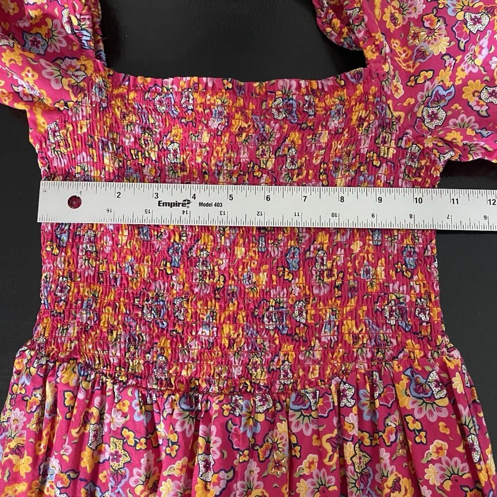 House of Harlow Floral Smocked Midi Dress XS Square Puff Sleeve Prairie Cottage - Picture 11 of 12